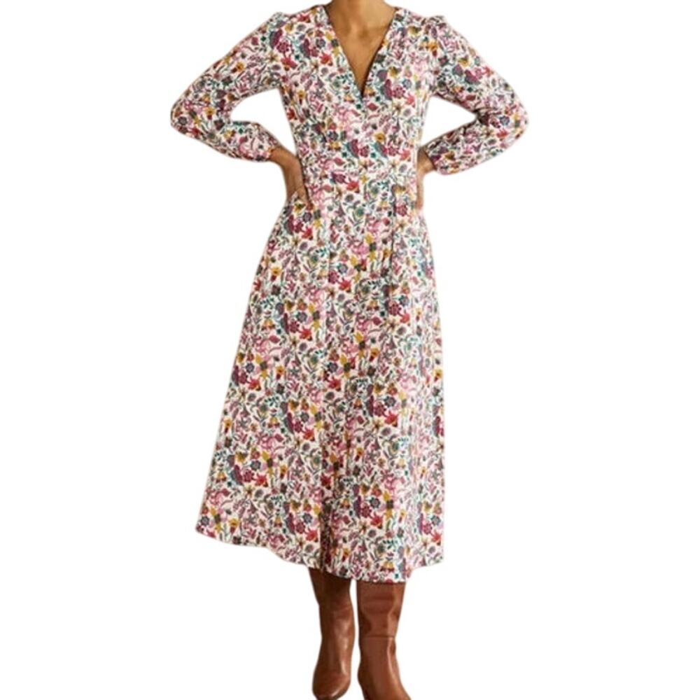 Boden Button Through Maxi Tea Dress Floral Pattern Balloon Sleeve 10R NWOT